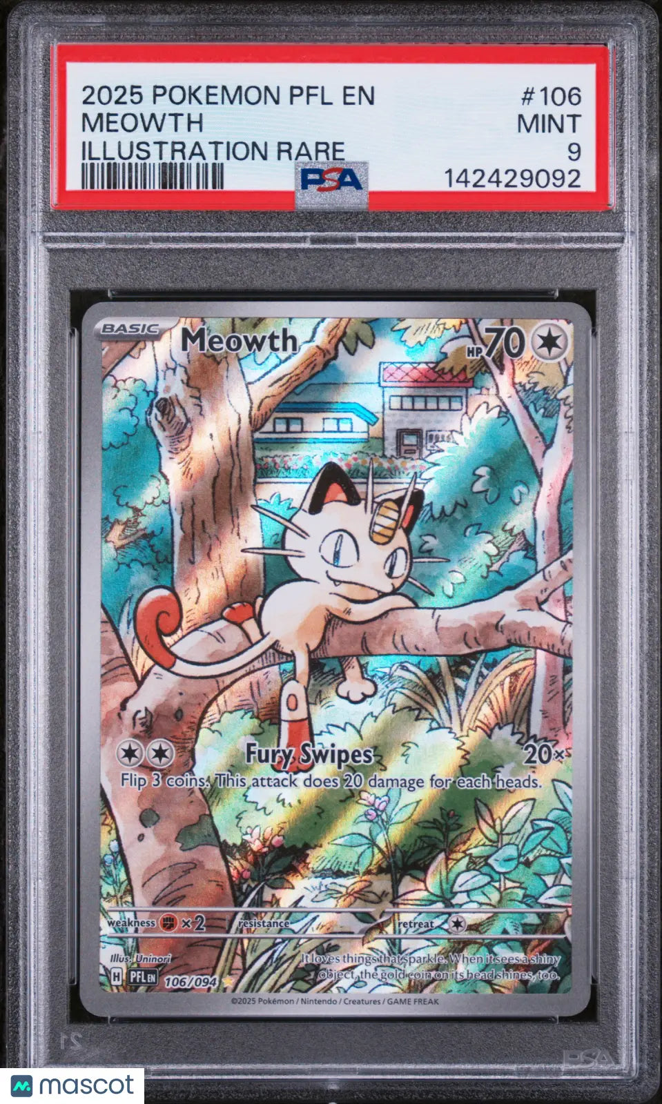 2025 Pokemon PFL EN-Phantasmal Flames Meowth Illustration Rare PSA 9 106/94 