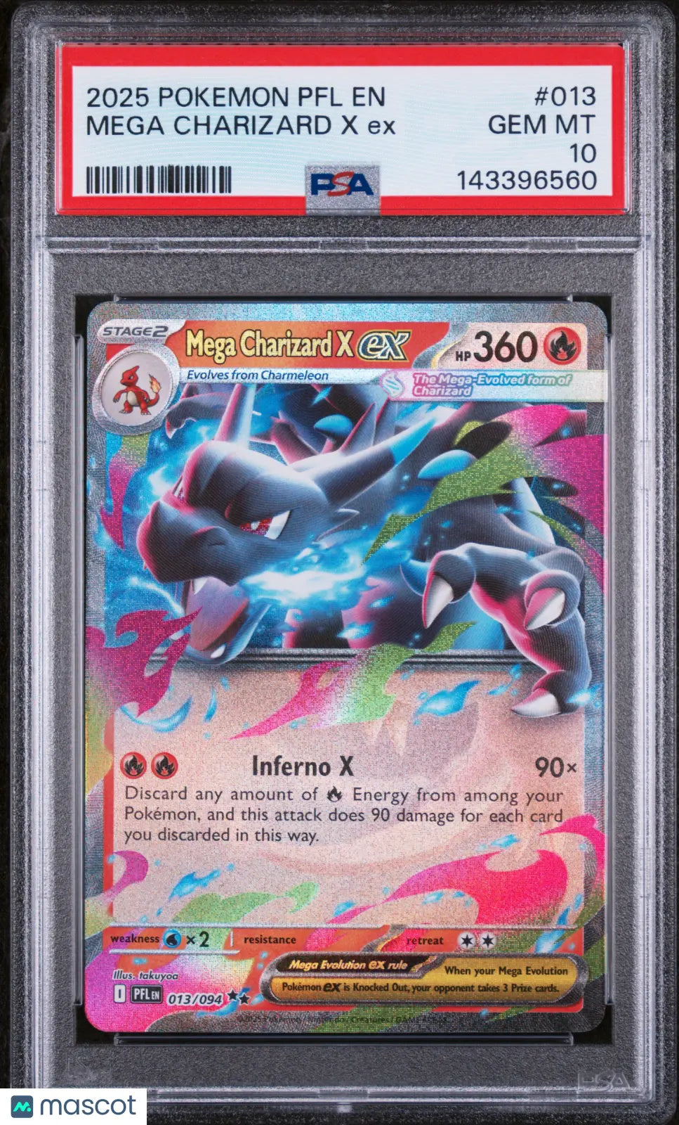 2025 Pokemon Phantasmal Flames Double Rare Mega Charizard X ex 013/094 PSA10 