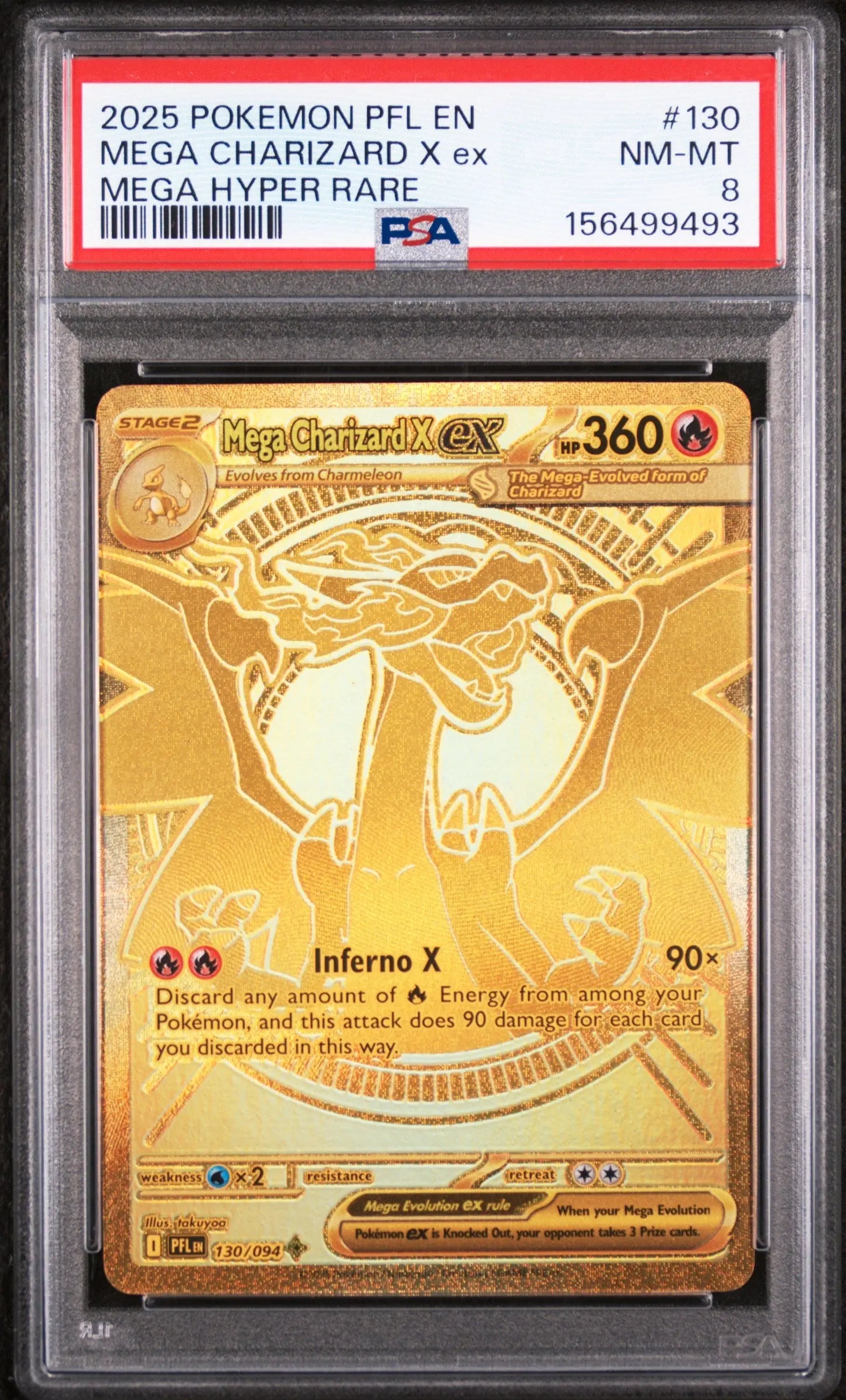 2025 Pokemon Phantasmal Flames Mega Charizard X EX Mega Hyper Rare 130/094 PSA 8 