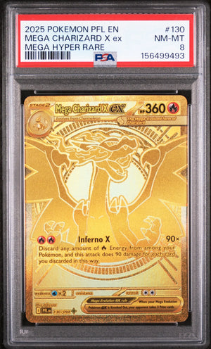 2025 Pokemon Phantasmal Flames Mega Charizard X EX Mega Hyper Rare 130/094 PSA 8 