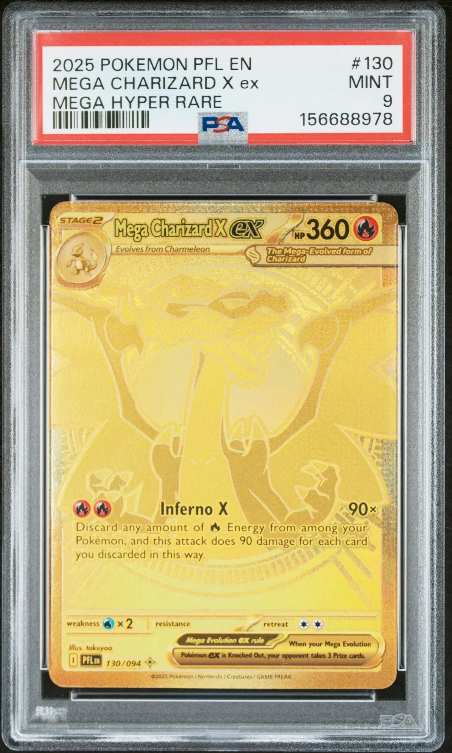 2025 Pokemon Phantasmal Flames Mega Charizard X EX Mega Hyper Rare 130/94 PSA 9 