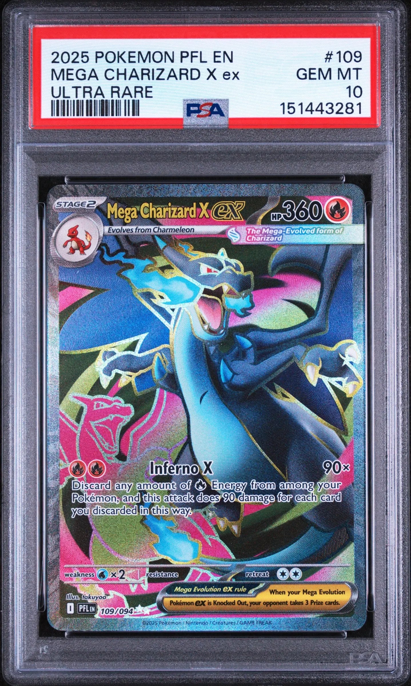 2025 Pokemon Phantasmal Flames Mega Charizard X EX Ultra Rare 109/094 PSA 10 