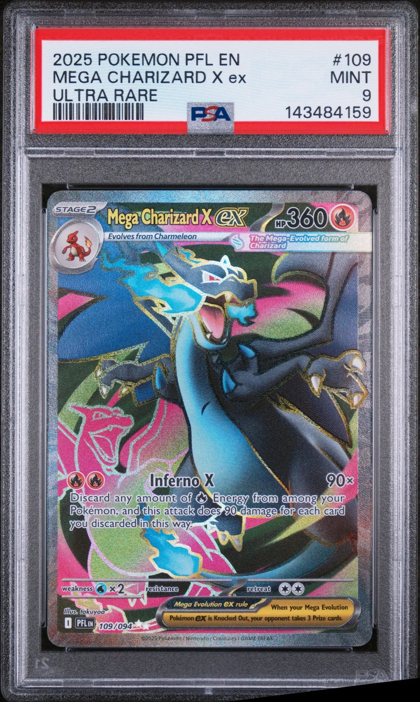 2025 Pokemon Phantasmal Flames Mega Charizard X EX Ultra Rare 109/94 PSA 9 