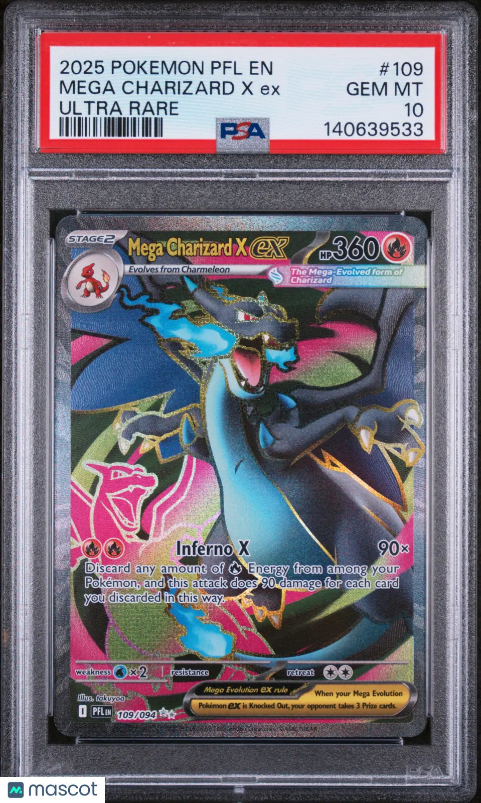2025 Pokemon Phantasmal Flames Mega Charizard X EX Ultra Rare PSA 10 109/94 