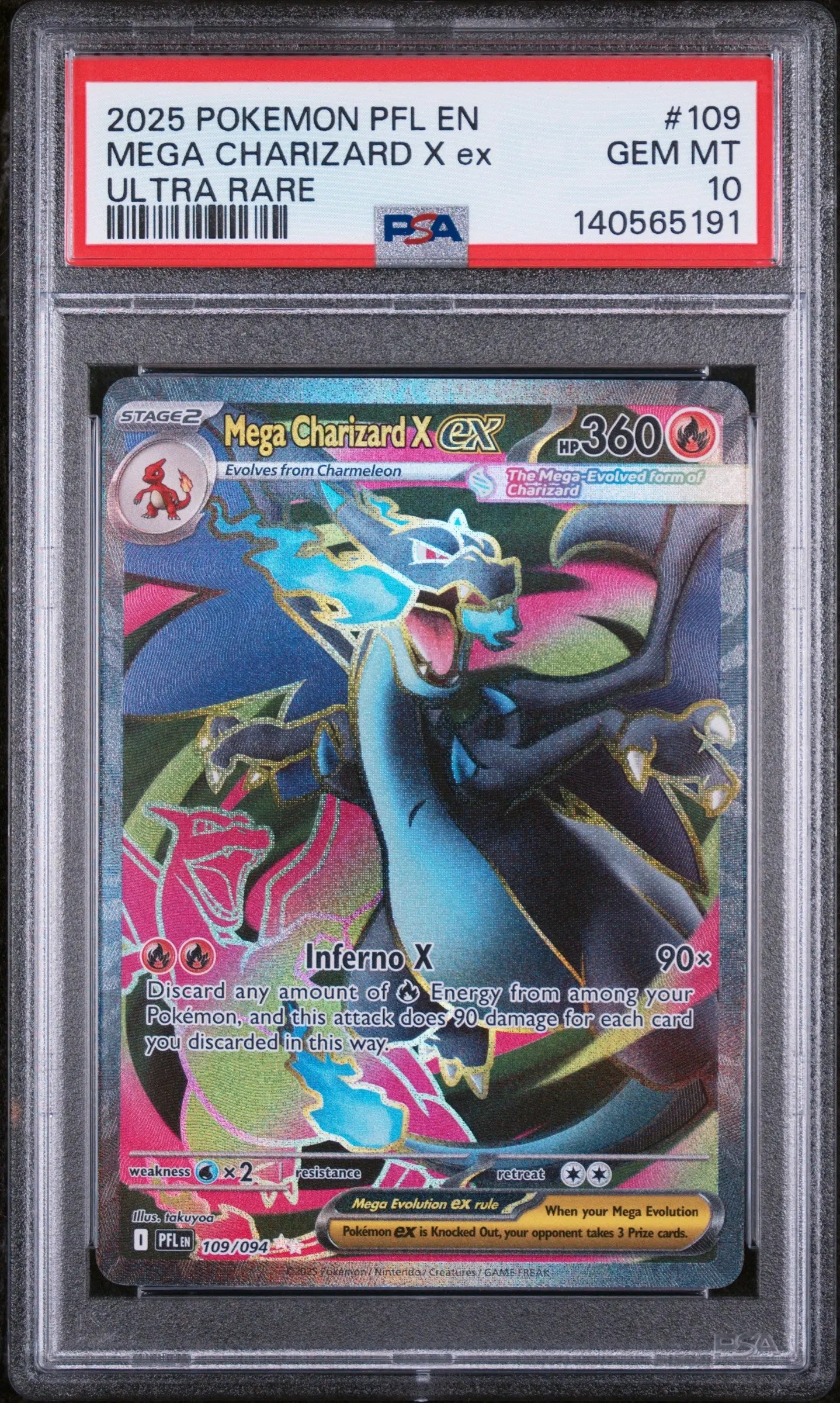 2025 Pokemon Phantasmal Flames Mega Charizard X EX Ultra Rare PSA 10 109/94 