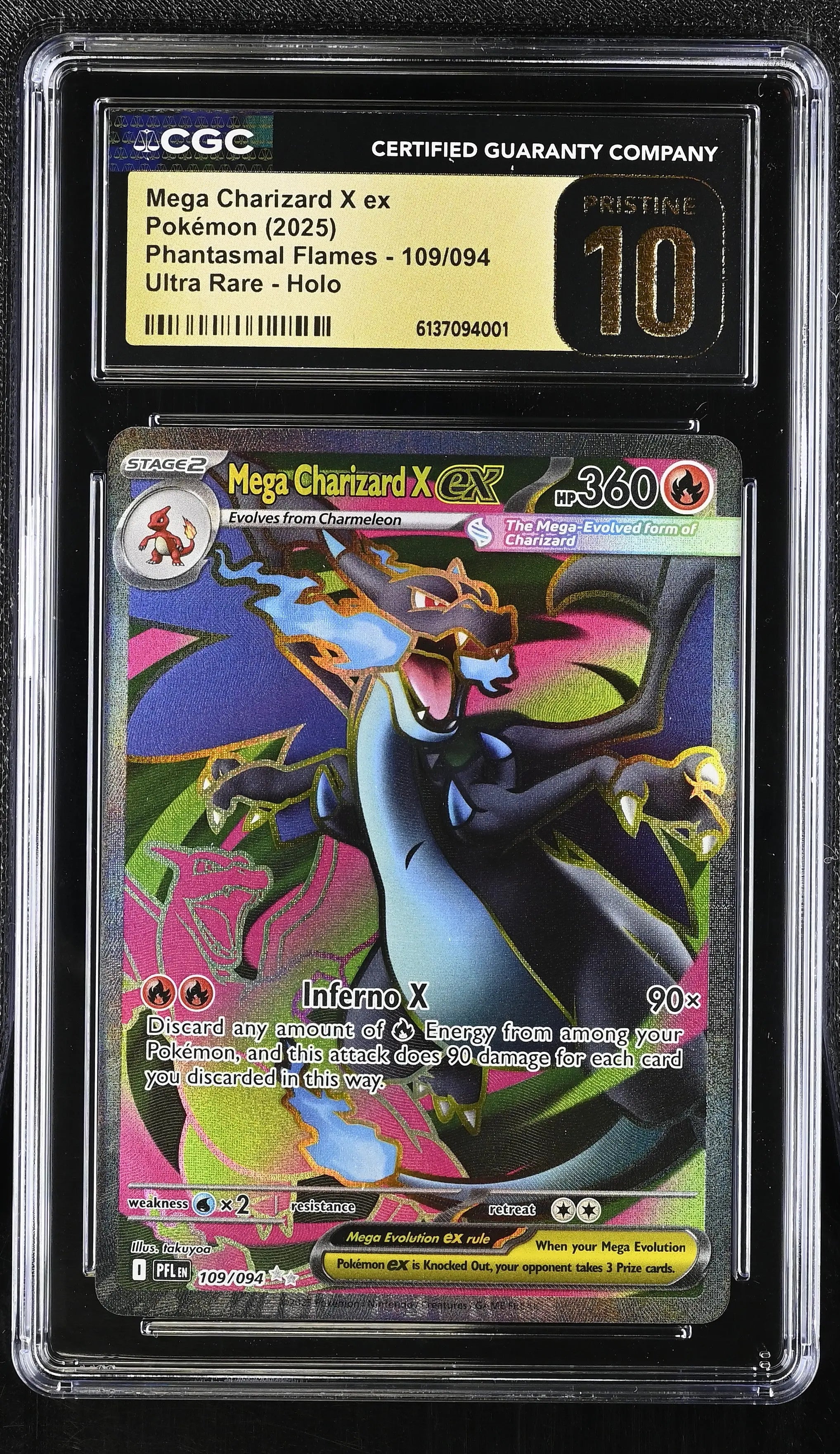 2025 Pokemon Phantasmal Flames Mega Charizard X ex Holo Ultra Rare CGC 10 109/94 