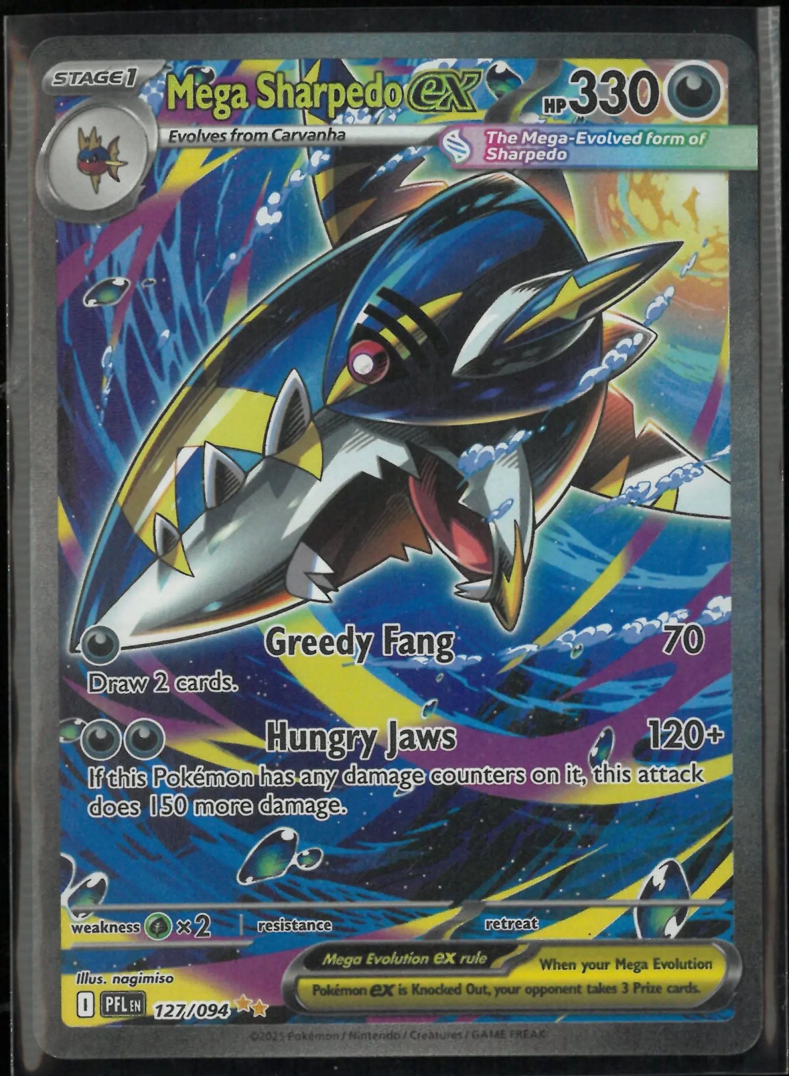 2025 Pokemon Phantasmal Flames Mega Sharpedo EX Secret Illustration Rare 127/94 