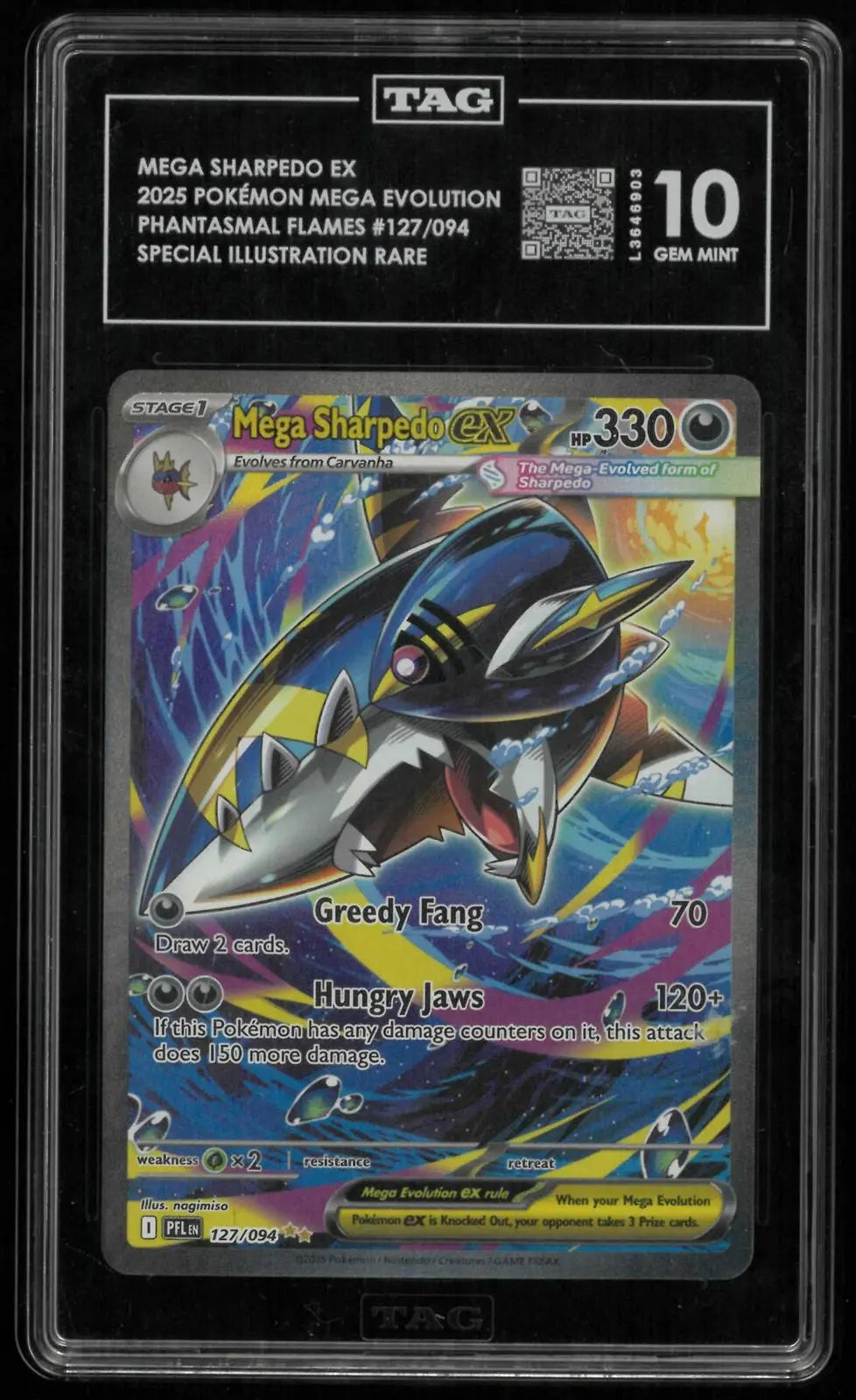 2025 Pokemon Phantasmal Flames Mega Sharpedo ex SIR 127/094 TAG 10 