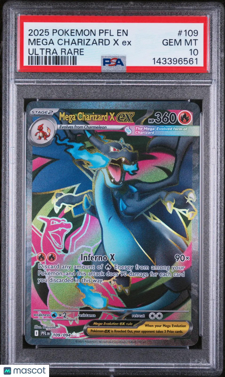 2025 Pokemon Phantasmal Flames Ultra Rare Mega Charizard X EX 109/094 PSA 10 