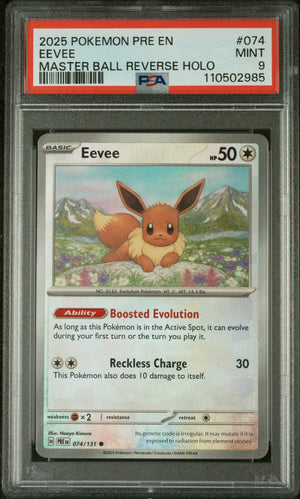 2025 Pokemon Pre EN-Prismatic Evolutions Eevee Master Ball Reverse Holo PSA 9 #074 