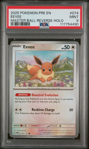 2025 Pokemon Pre EN-Prismatic Evolutions Eevee Master Ball Reverse Holo PSA 9 #074 