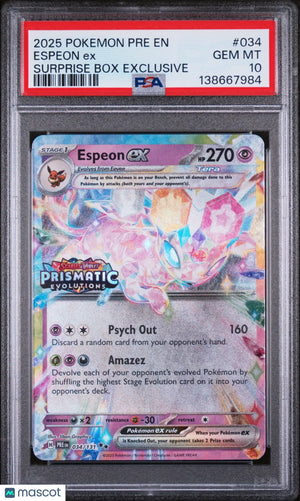 2025 Pokemon Pre EN-Prismatic Evolutions Espeon EX Surprise Box Exclusive PSA 10 
