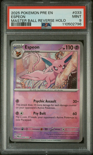 2025 Pokemon Pre EN-Prismatic Evolutions Espeon Master Ball Reverse Holo PSA 9 #033 