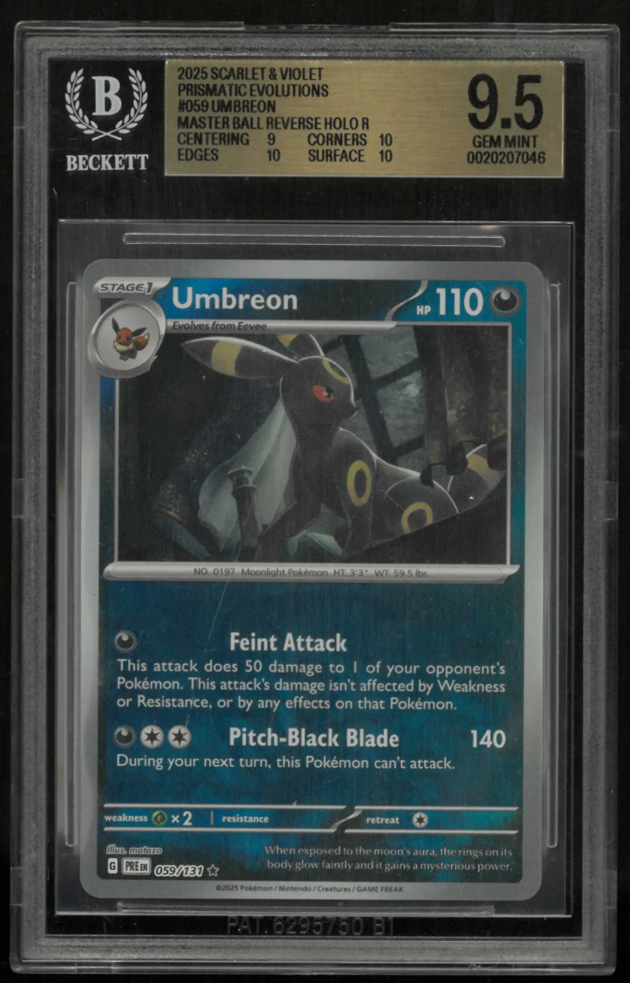 2025 Pokemon Prismatic Evolution Umbreon 059/131 Masterball Pattern BGS 9.5 