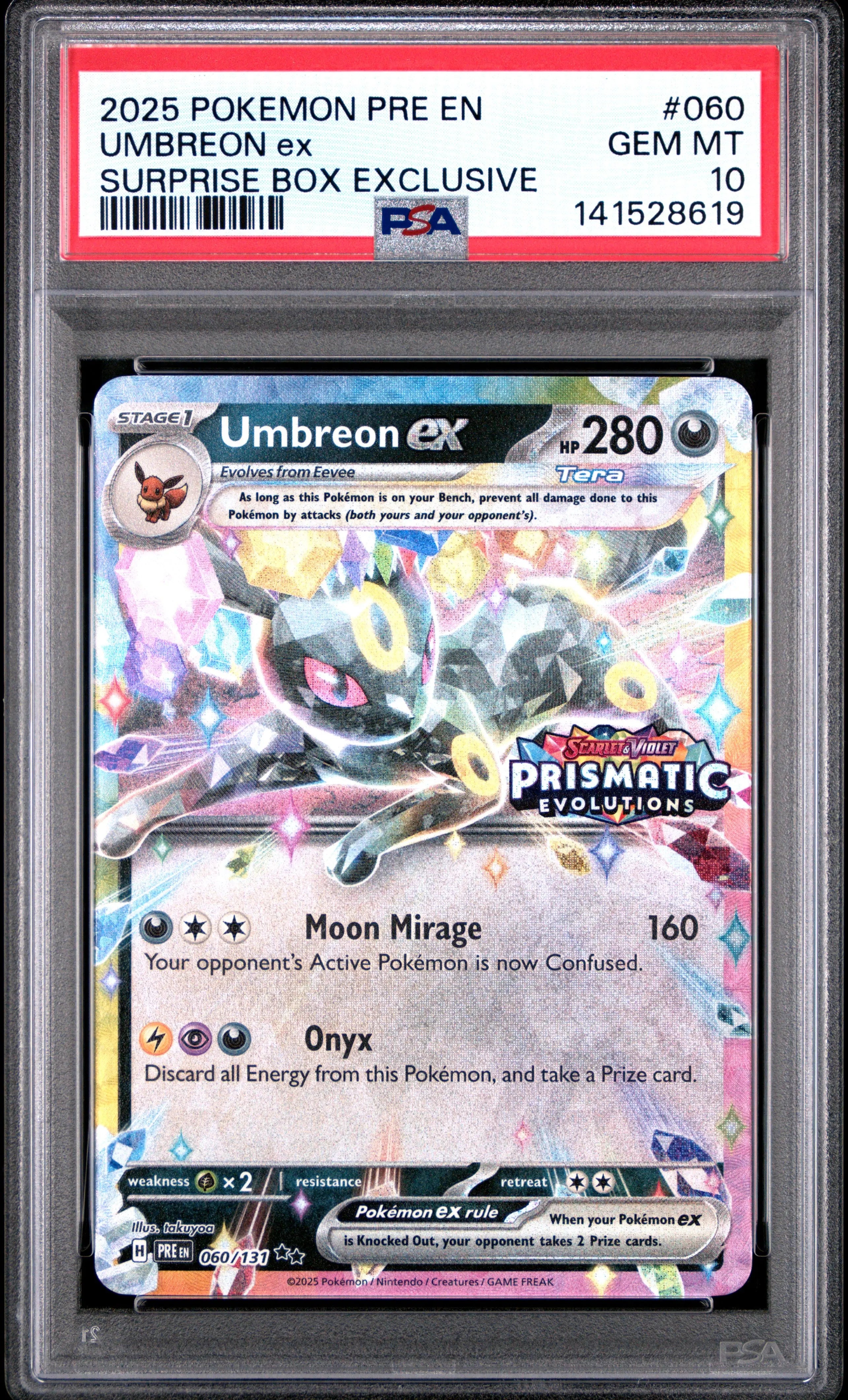 2025 Pokemon Prismatic Evolution Umbreon EX Surprise Box Exclusive PSA 10 60/131 
