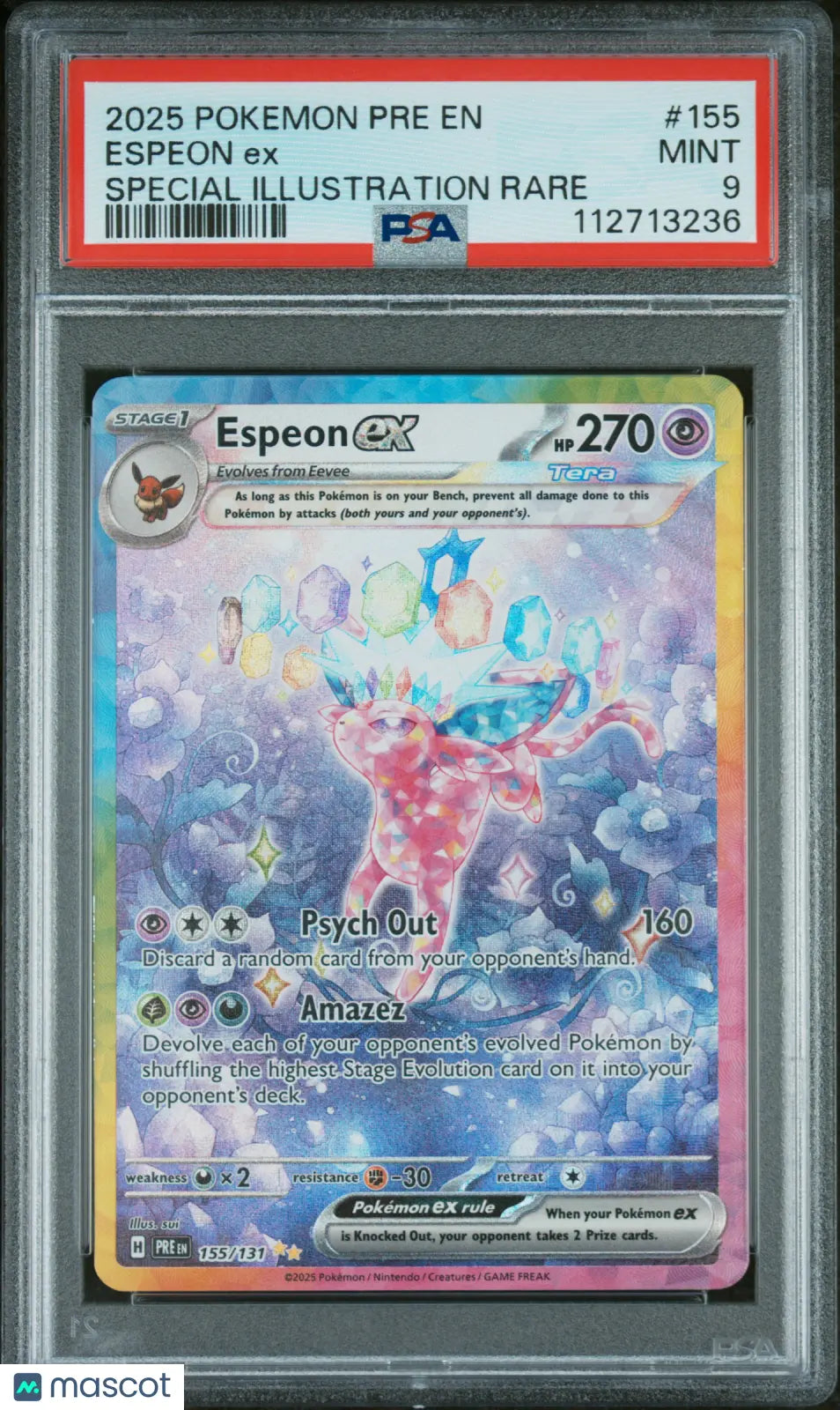 2025 Pokemon Prismatic Evolutions Espeon EX Special Illustration PSA 9 155/131 
