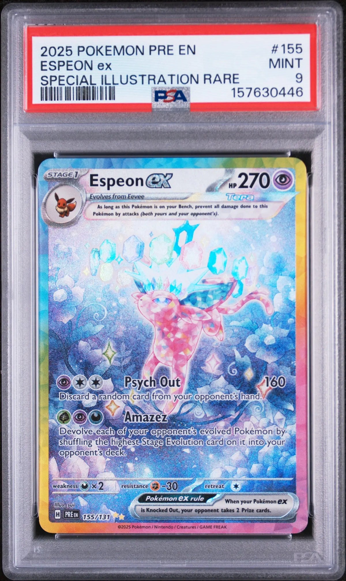 2025 Pokemon Prismatic Evolutions Espeon Ex SIR 155/131  PSA 9 