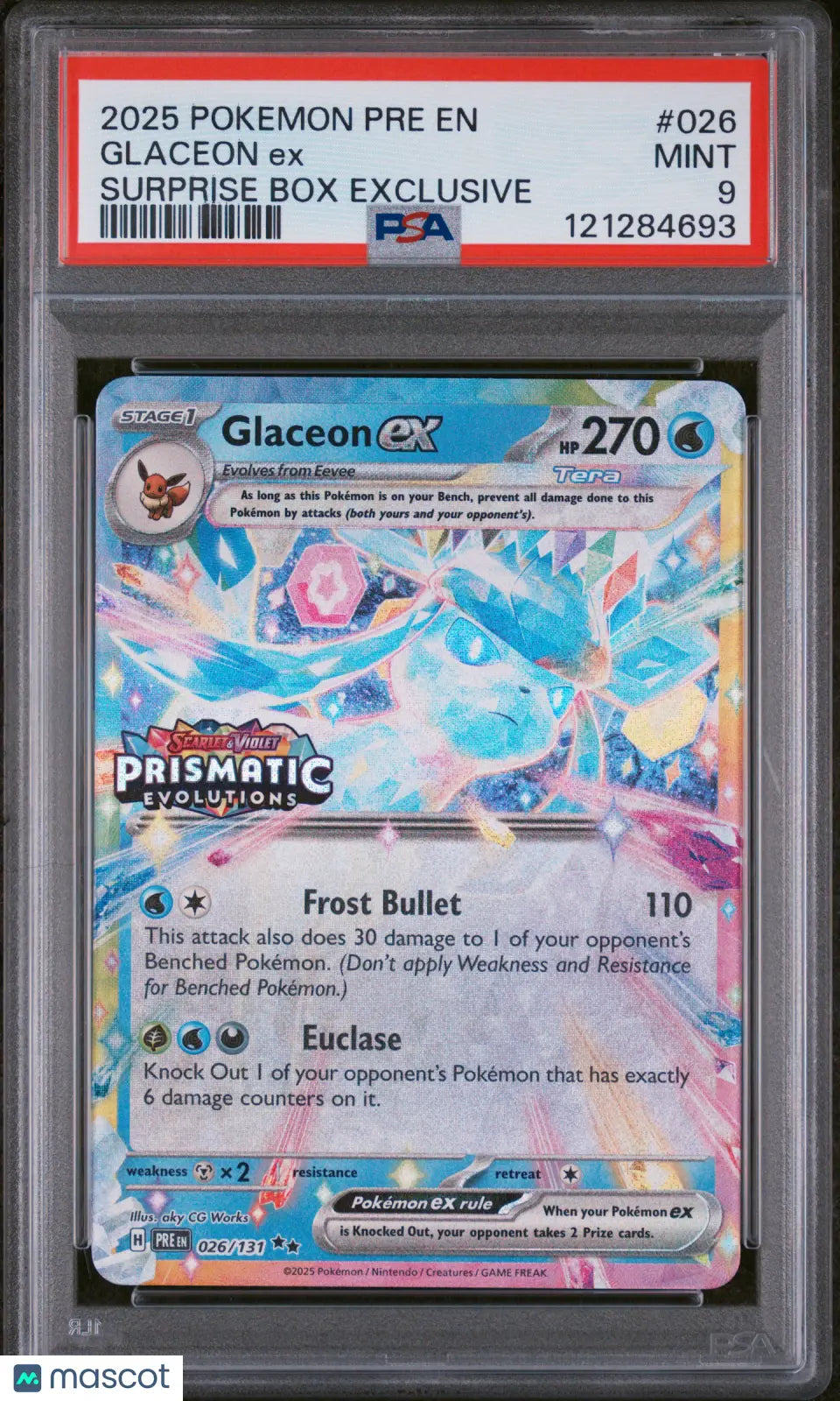 2025 Pokemon Prismatic Evolutions Glaceon EX 026/131 Surprise Box Stamped PSA 9 