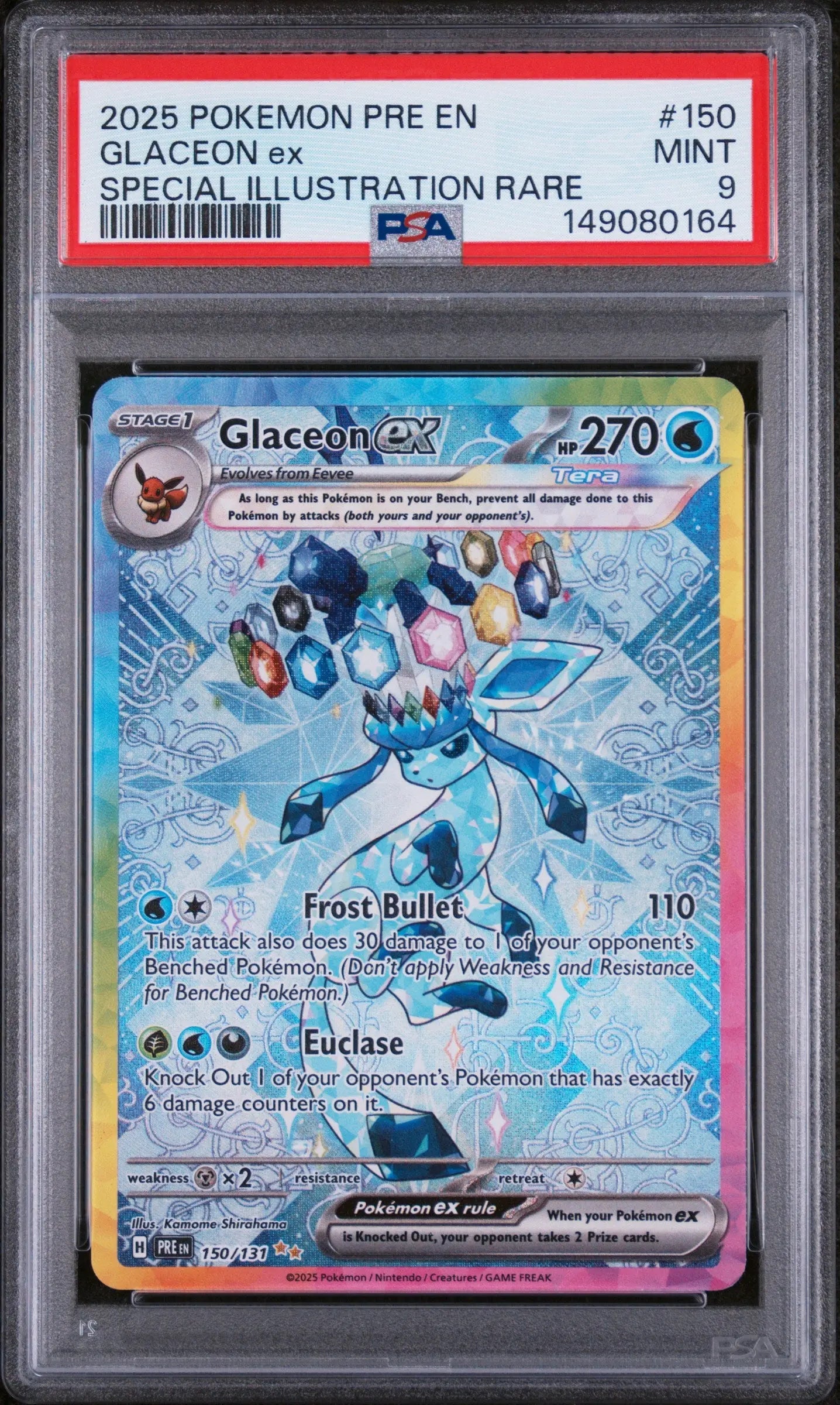 2025 Pokemon Prismatic Evolutions Glaceon EX SIR 150/131 PSA 9 