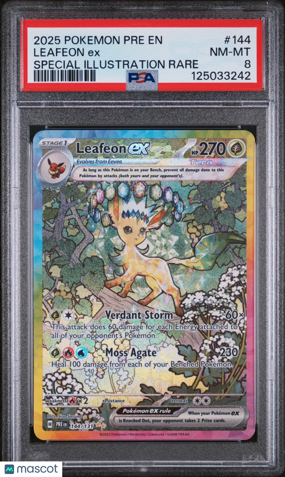 2025 Pokemon Prismatic Evolutions Leafeon EX Special Illustration PSA 8 144/131 
