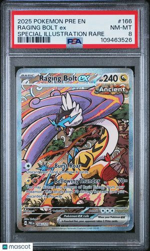 2025 Pokemon Prismatic Evolutions Raging Bolt EX Special Illustration PSA 8 #166 