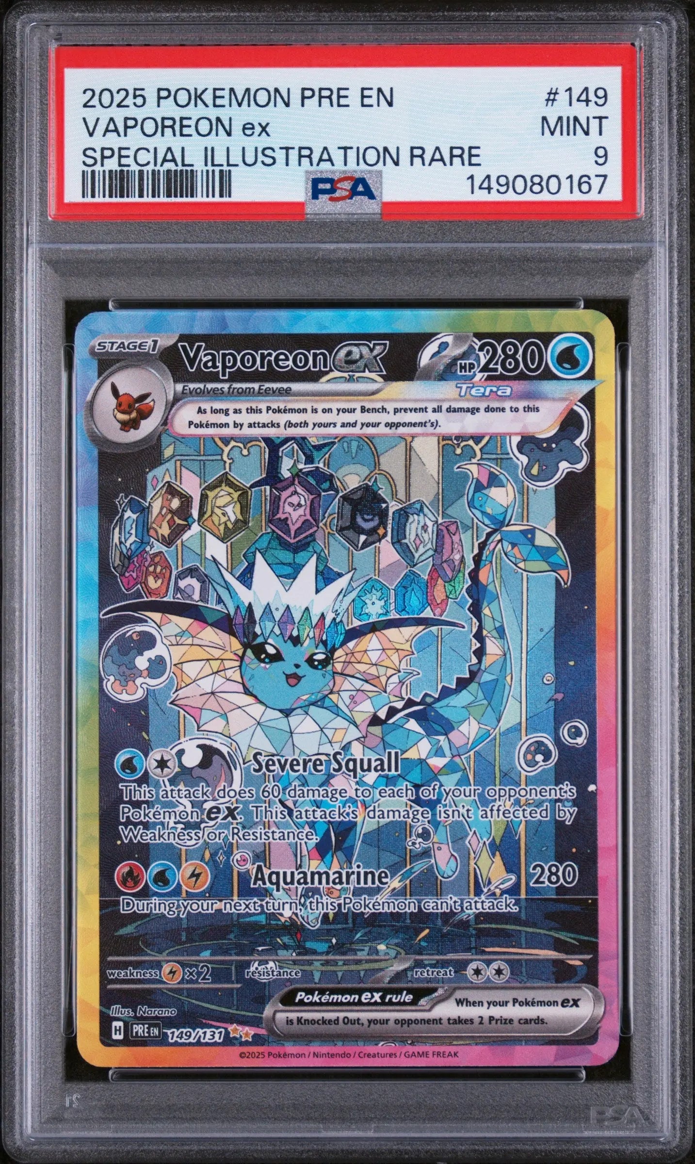 2025 Pokemon Prismatic Evolutions Vaporeon EX SIR 149/131 PSA 9 
