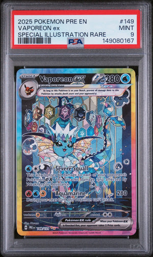 2025 Pokemon Prismatic Evolutions Vaporeon EX SIR 149/131 PSA 9 