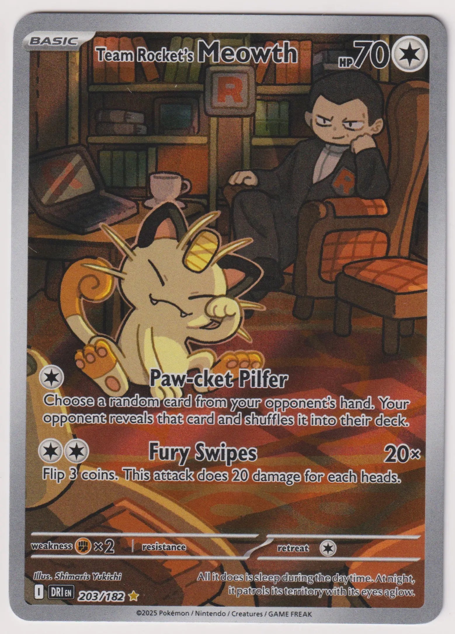 2025 Pokemon SV Destined Rivals Team Rocket's Meowth Illustration Rare 203/182 