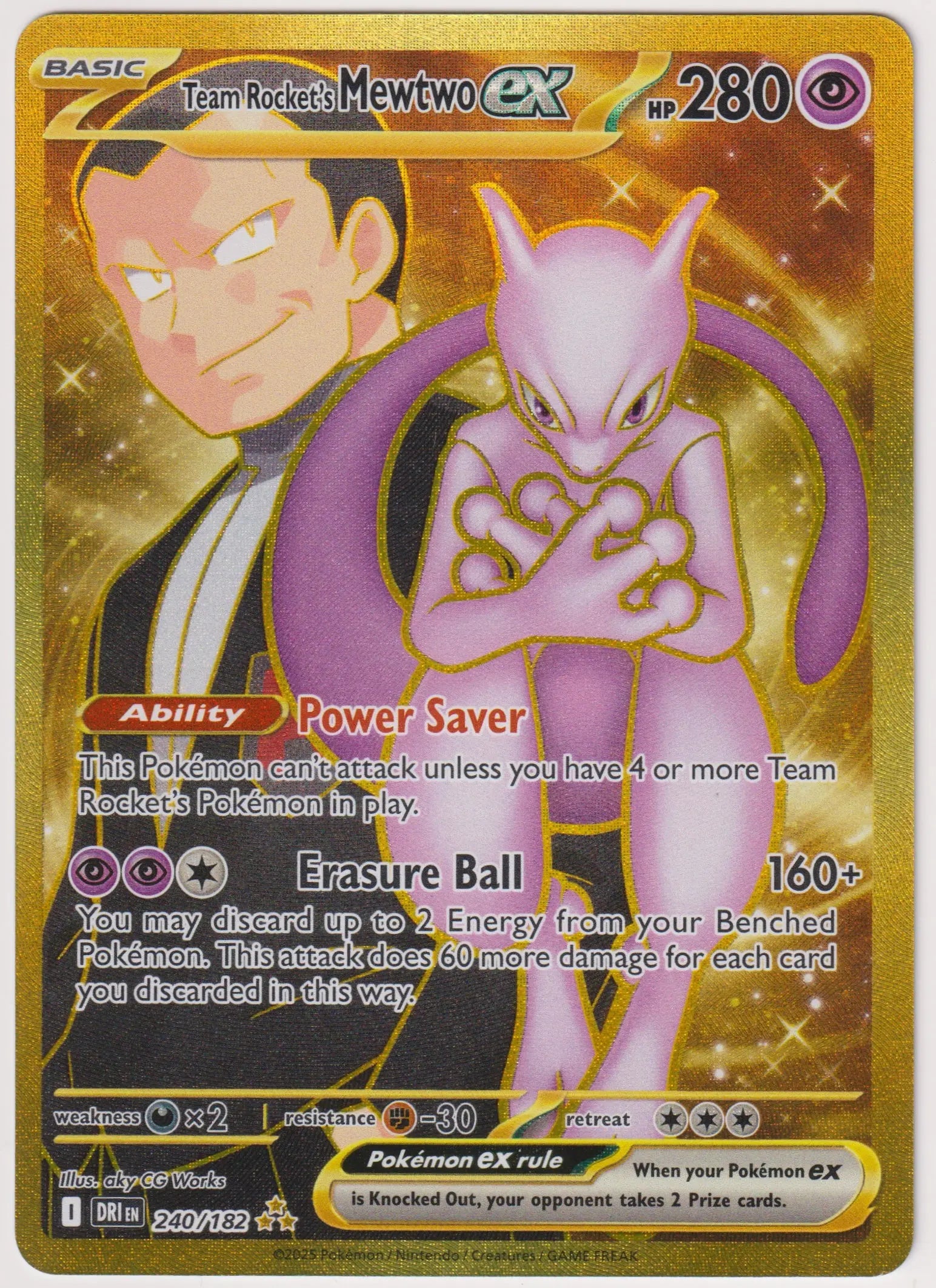 2025 Pokemon SV Destined Rivals Team Rocket's Mewtwo ex Hyper Rare 240/182 