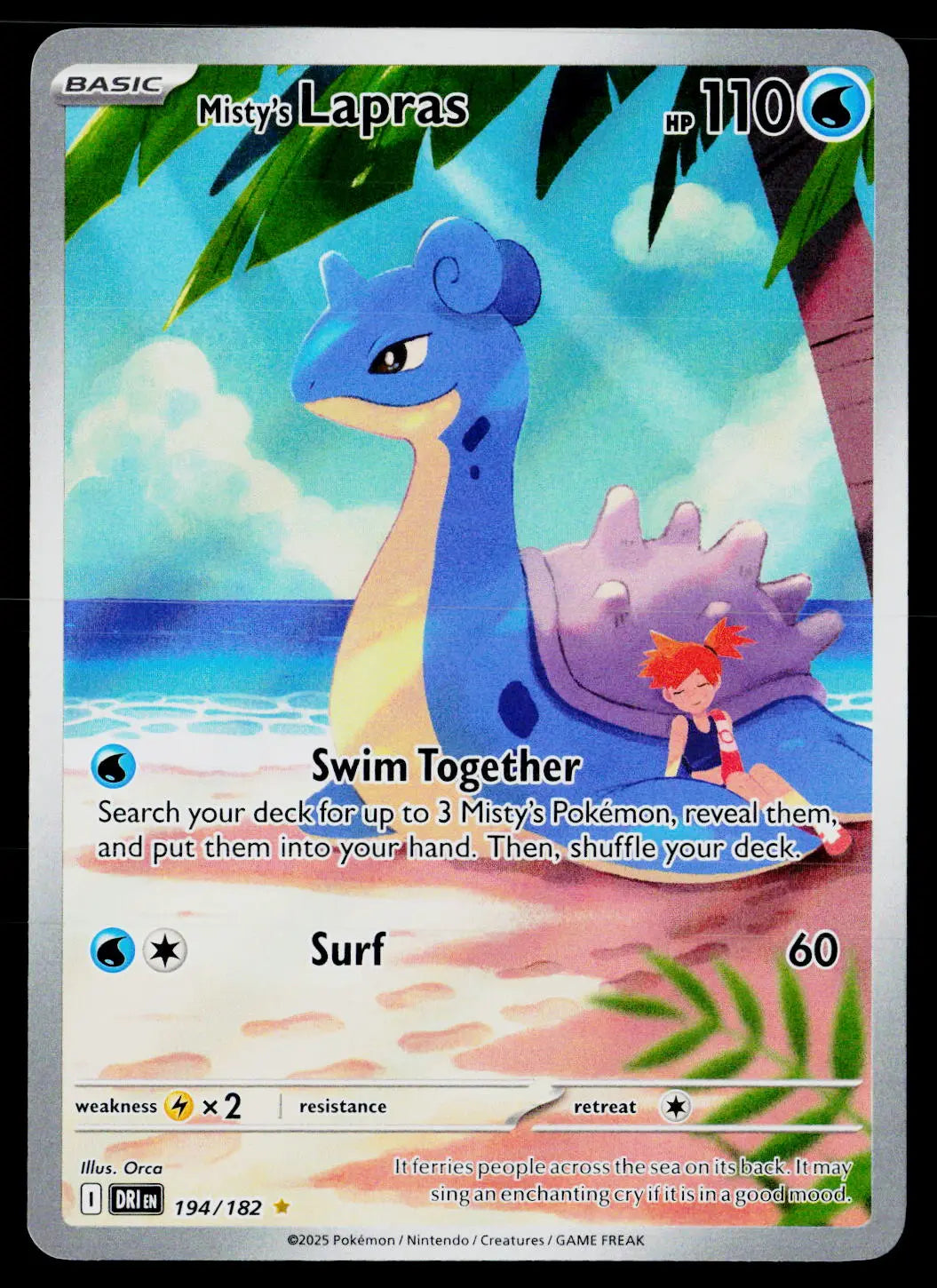 2025 Pokemon SV10 Destined Rivals #194/182 Misty's Lapras Illustration Rare 