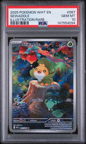 2025 Pokemon WHT EN-White Flare Sewaddle Illustration Rare 087/086 PSA 10 