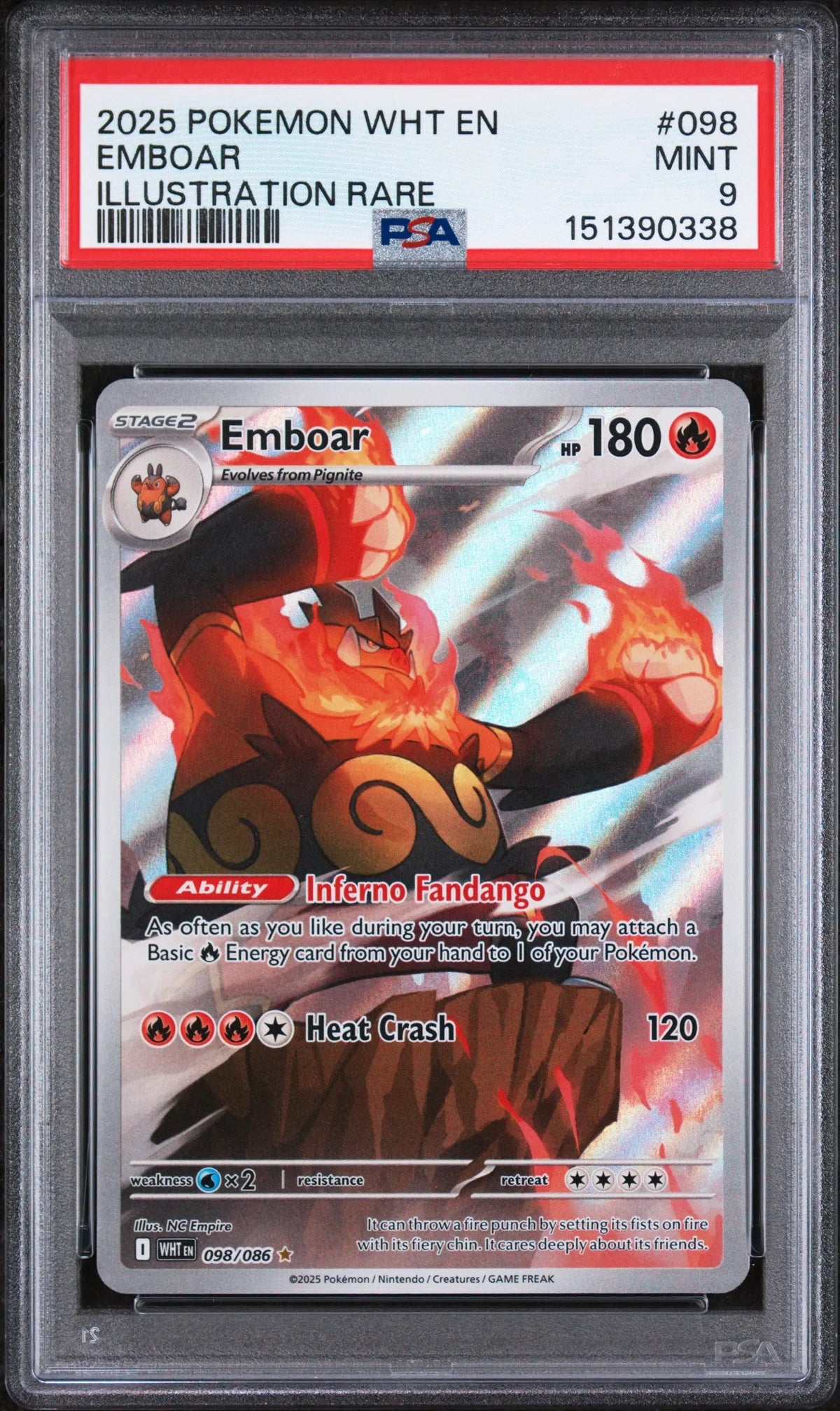 2025 Pokemon White Flare Emboar Illustration Rare 098/086 PSA 9 