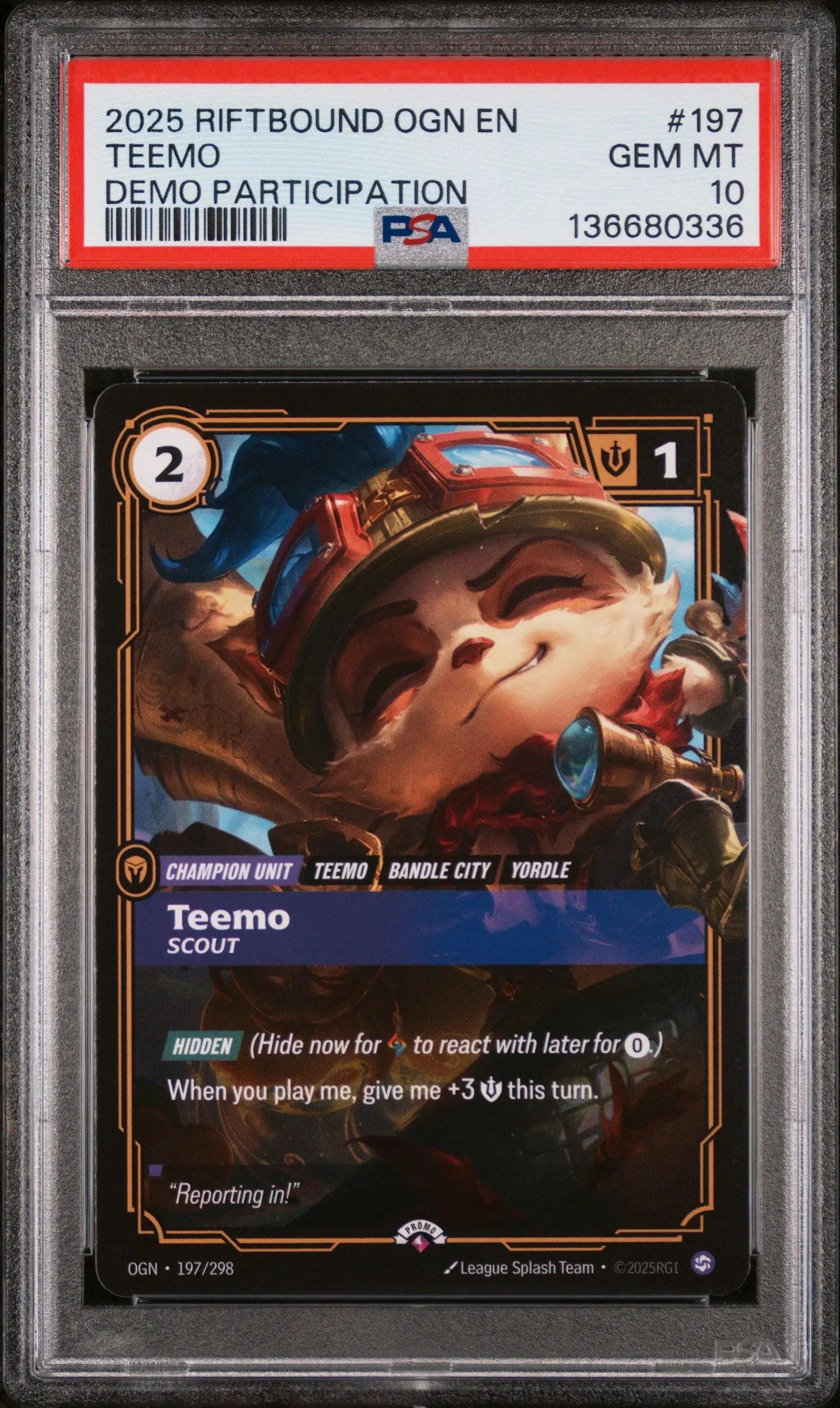 2025 Riftbound League Of Legends Origins #197 Teemo Demo Participation PSA 10 