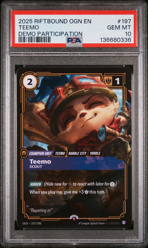 2025 Riftbound League Of Legends Origins #197 Teemo Demo Participation PSA 10 