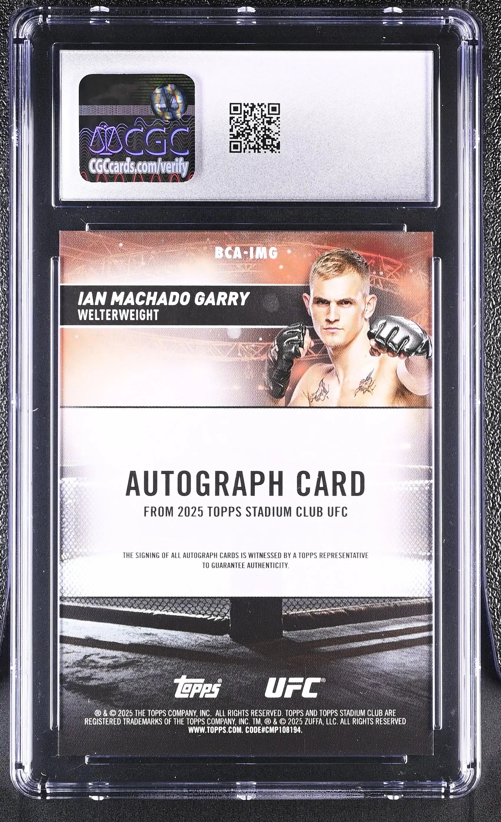 2025 Stadium Club UFC Ian Machado Garry Autographs CGC 9 Auto 10 