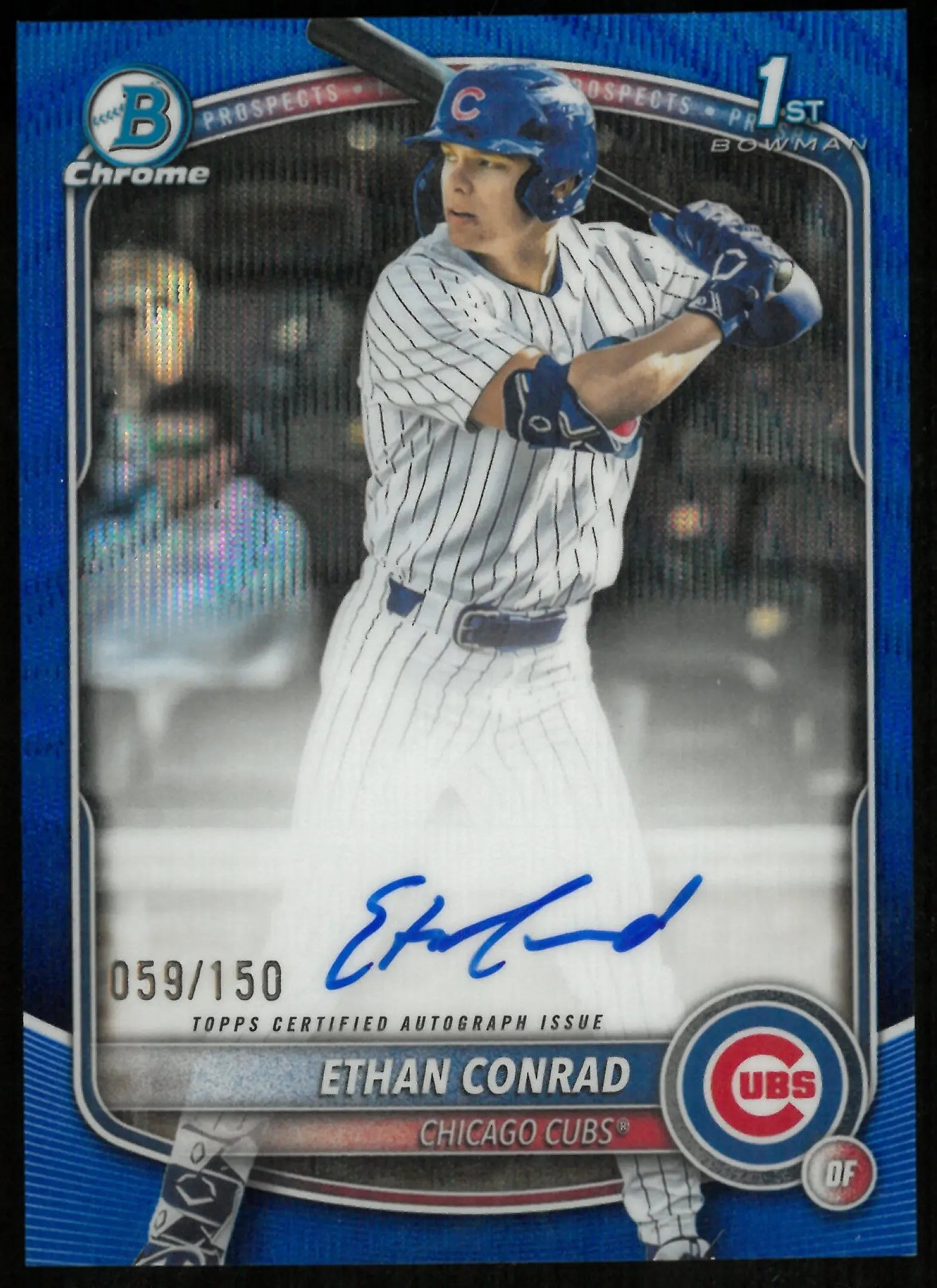 2025 Topps 1st Bowman Chrome Prospects Auto Blue Wave Ethan Conrad /150 