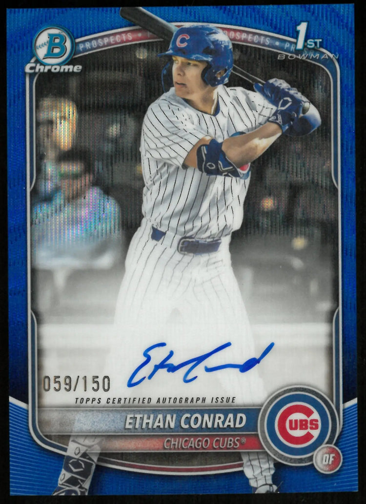 2025 Topps 1st Bowman Chrome Prospects Auto Blue Wave Ethan Conrad /150 