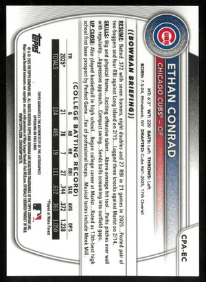 2025 Topps 1st Bowman Chrome Prospects Auto Blue Wave Ethan Conrad /150 