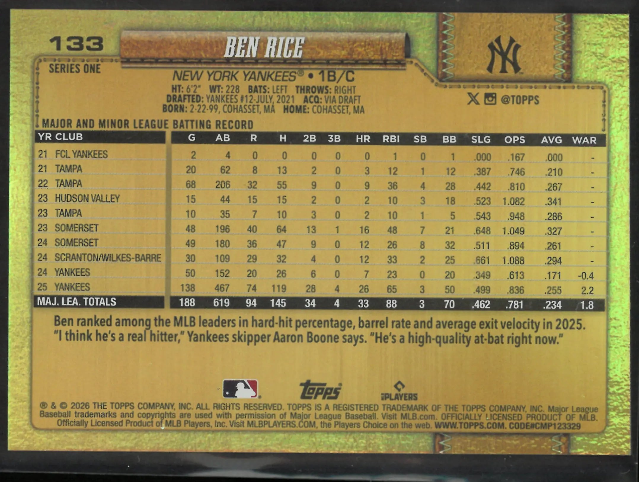 2025 Topps 75th Series One Ben Rice SSP 