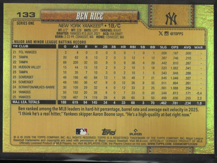 2025 Topps 75th Series One Ben Rice SSP 