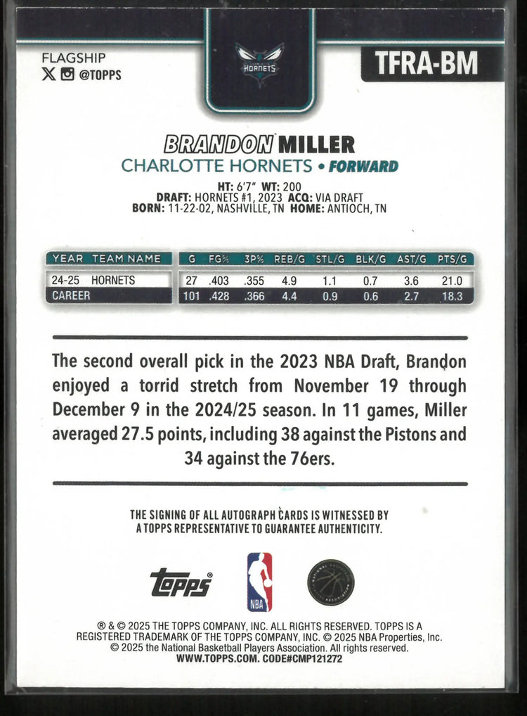 2025 Topps Autograph Brandon Miller Auto Red /5 
