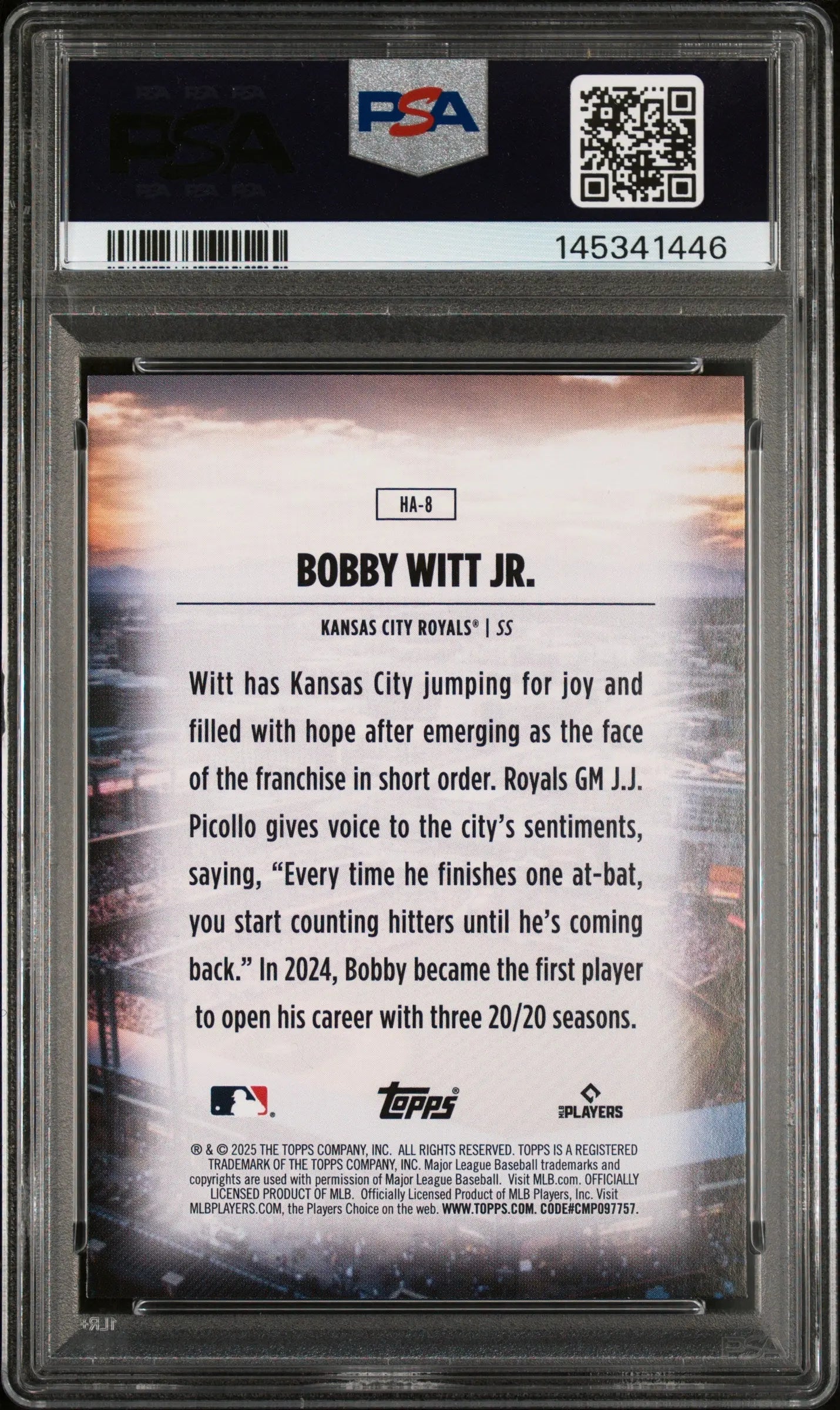 2025 Topps Baseball Home Field Advantage Bobby Witt JR. #HA8 PSA 10 