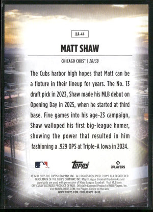 2025 Topps Baseball Home Field Advantage Rookie Matt Shaw 