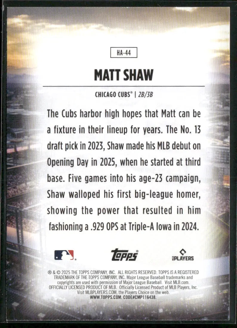 2025 Topps Baseball Home Field Advantage Rookie Matt Shaw 