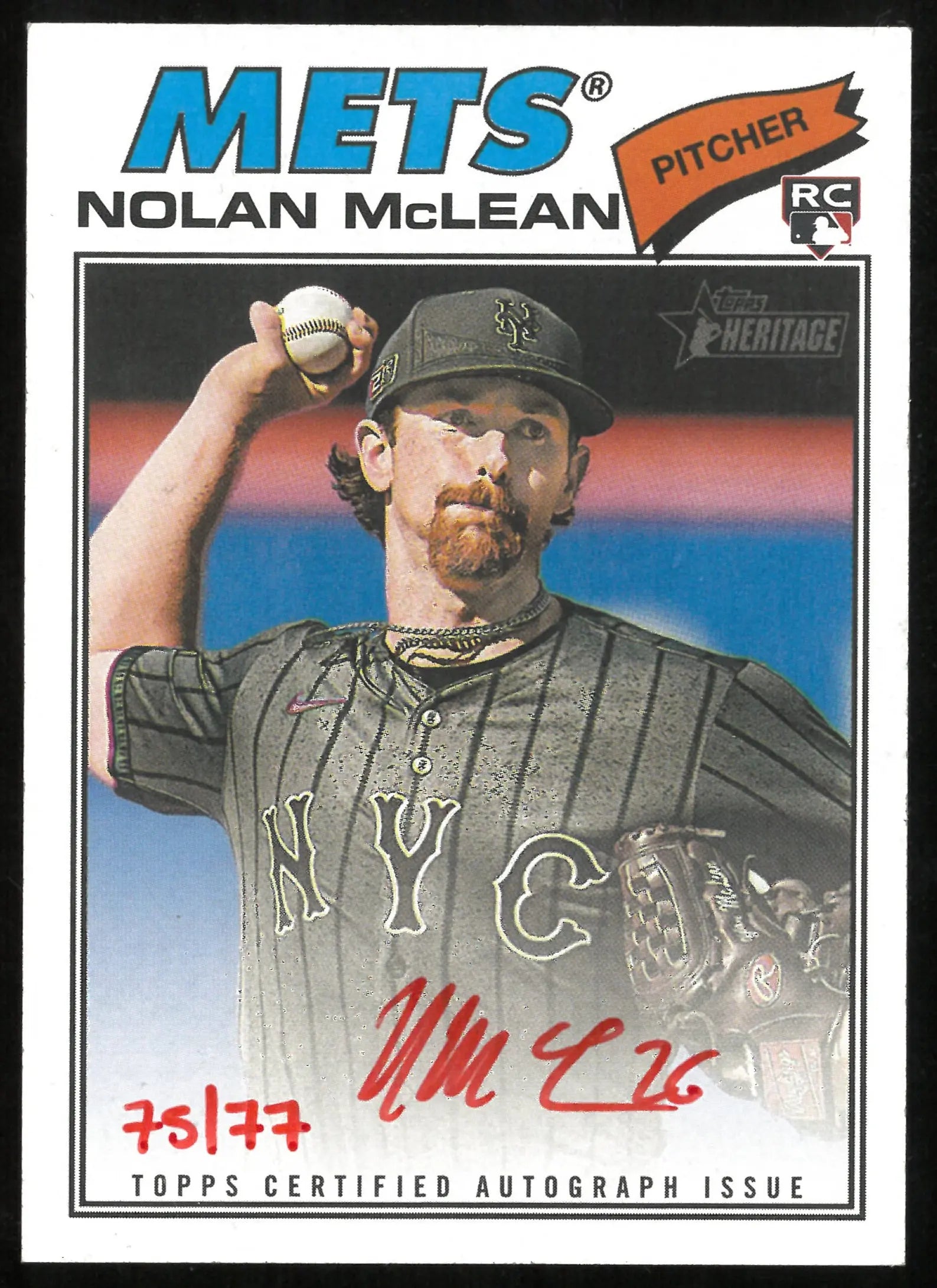 2025 Topps Baseball Nolan McLean RC Rookie Red Ink Auto /77 