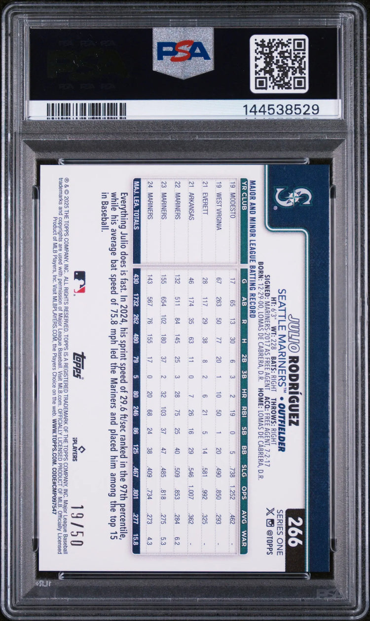 2025 Topps Baseball Series One Julio Rodriguez Flowers PSA 10 /50 