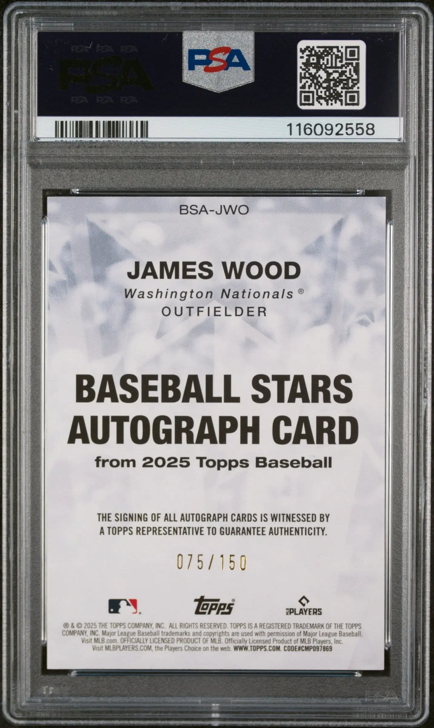 2025 Topps Baseball Stars Autographs Rookie James Wood Auto Blue /150 RC PSA 8 