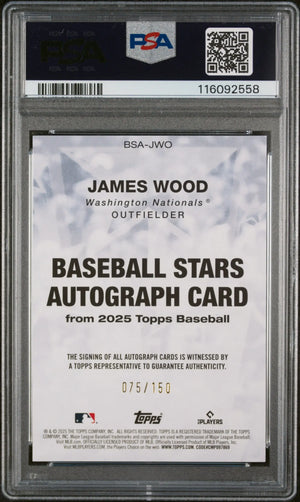 2025 Topps Baseball Stars Autographs Rookie James Wood Auto Blue /150 RC PSA 8 