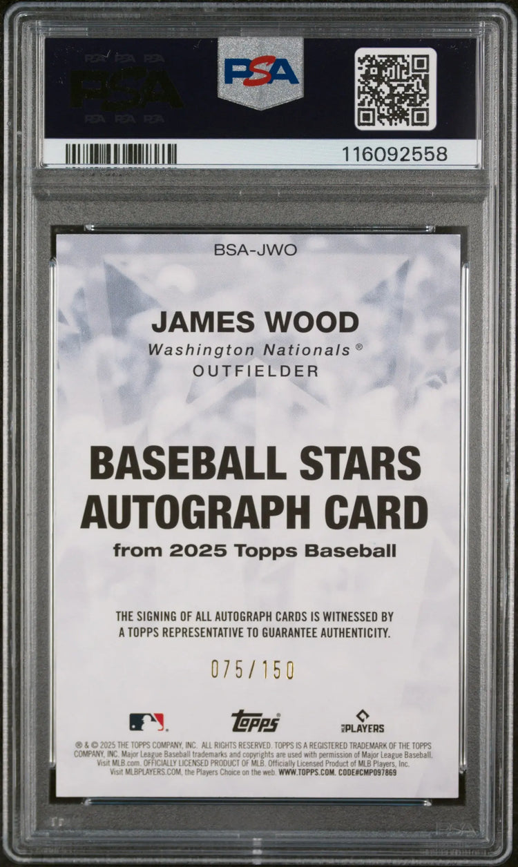 2025 Topps Baseball Stars Autographs Rookie James Wood Auto Blue /150 RC PSA 8 