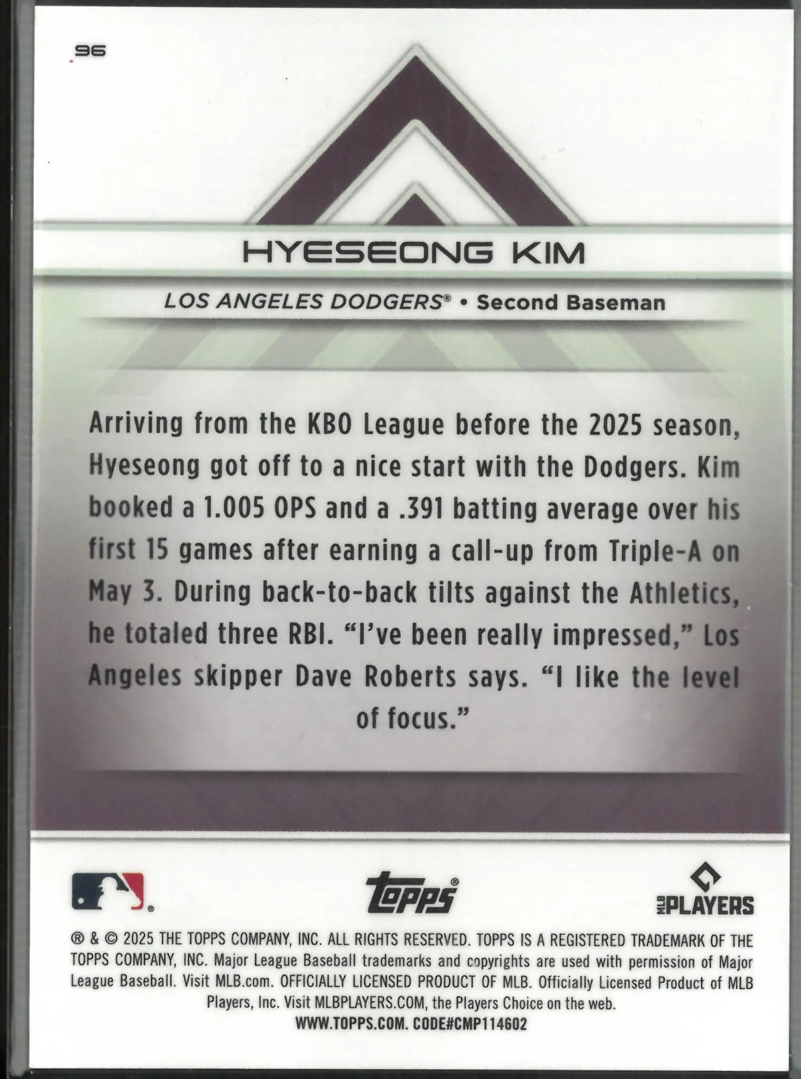 2025 Topps Baseball Transcendent Orange Rookie Hyeseong Kim /25 
